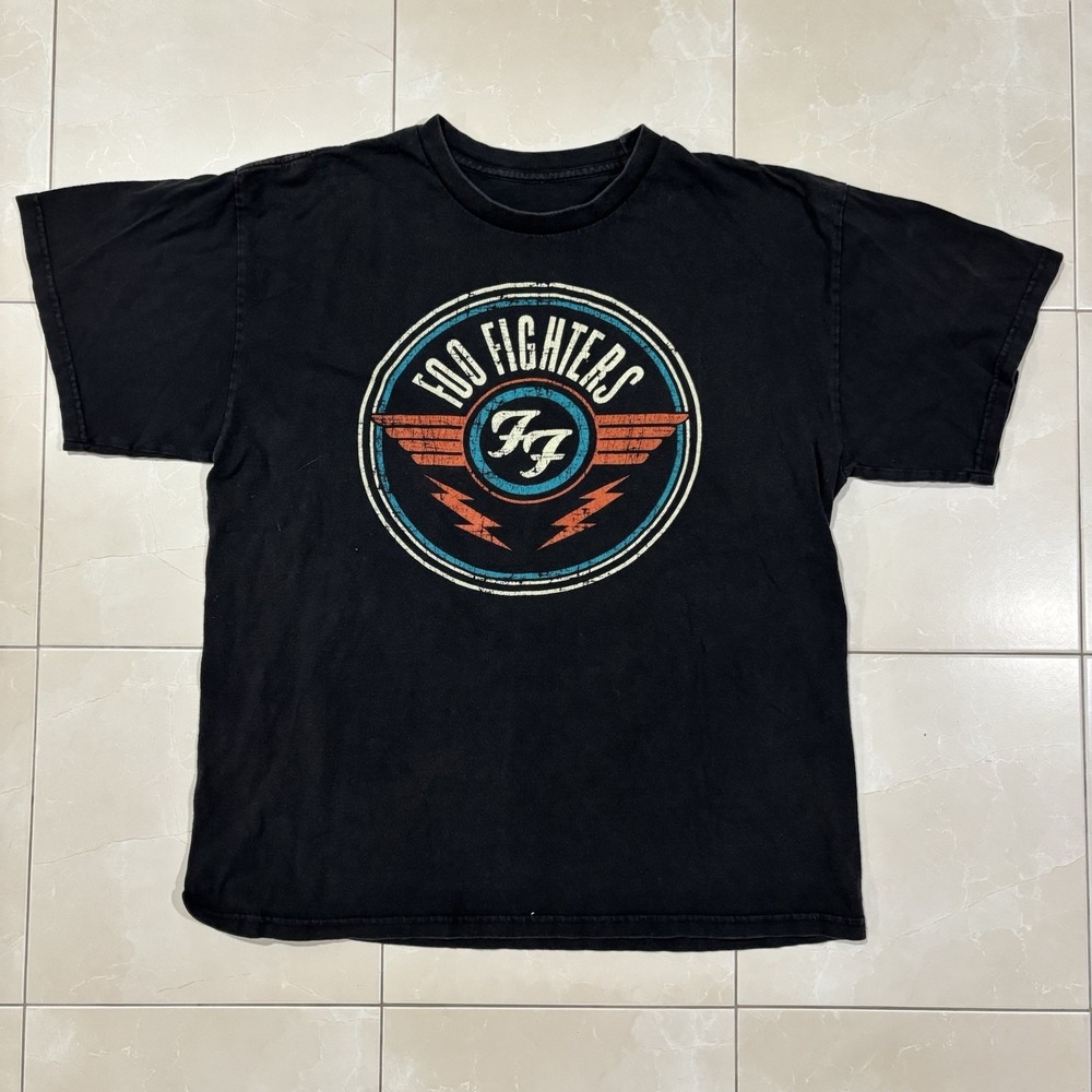 Vintage Foo Fighters Band T Shirt Black Faded Men's Large Y2K Rock Punk Skater
